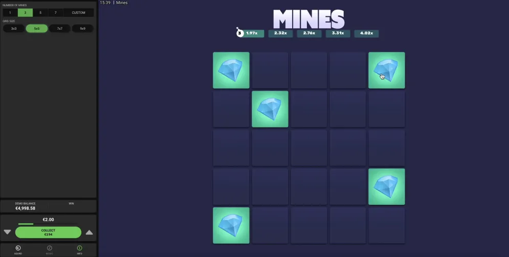Mines (Hacksaw Gaming) demo